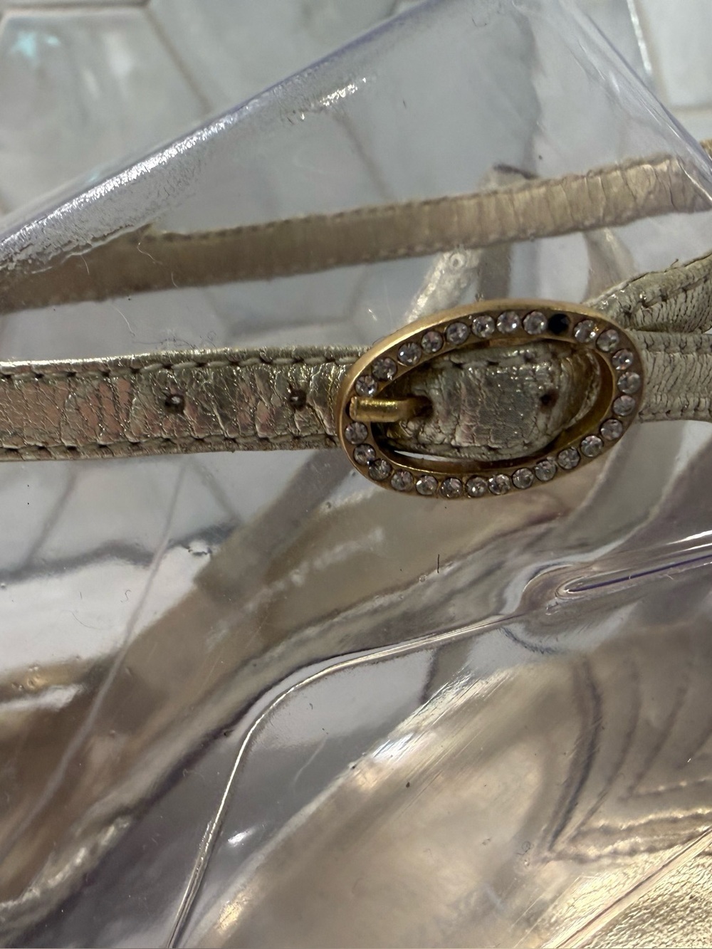 Enzo Angiolini Gold Metallic Strappy Sandals Ankle Strap Sz 8.5 Mesh Rhinestone - Picture 2 of 12